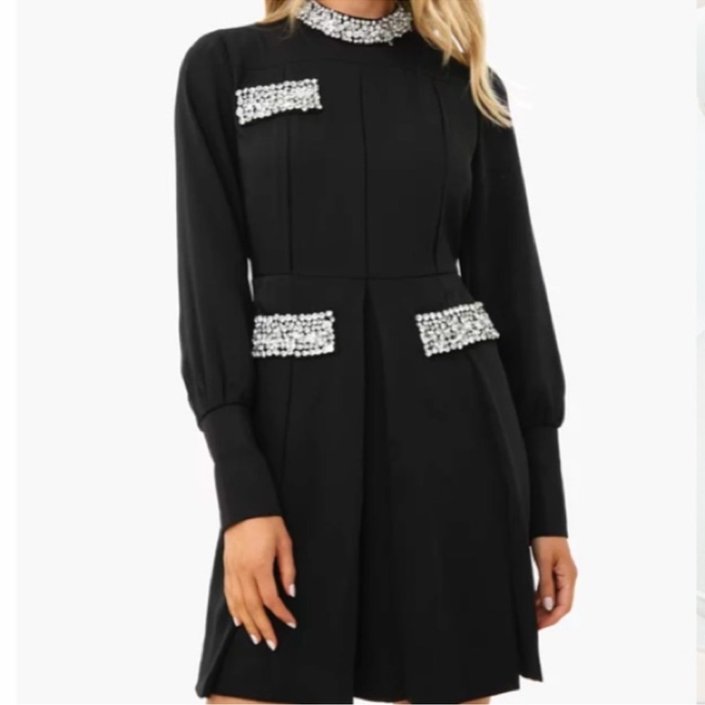 Tuckernuck Womens Embelished Hoyt Dress Black Beaded Cocktail Dress - Picture 3 of 11